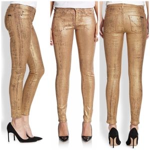 Hudson Nico Super SKINNY in Gold Snakeskin Emboss